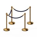 Montour Line Stanchion Post and Rope Kit Pol.Brass, 4 Crown Top 3 Dark Blue Rope C-Kit-4-PB-CN-3-PVR-DB-PB